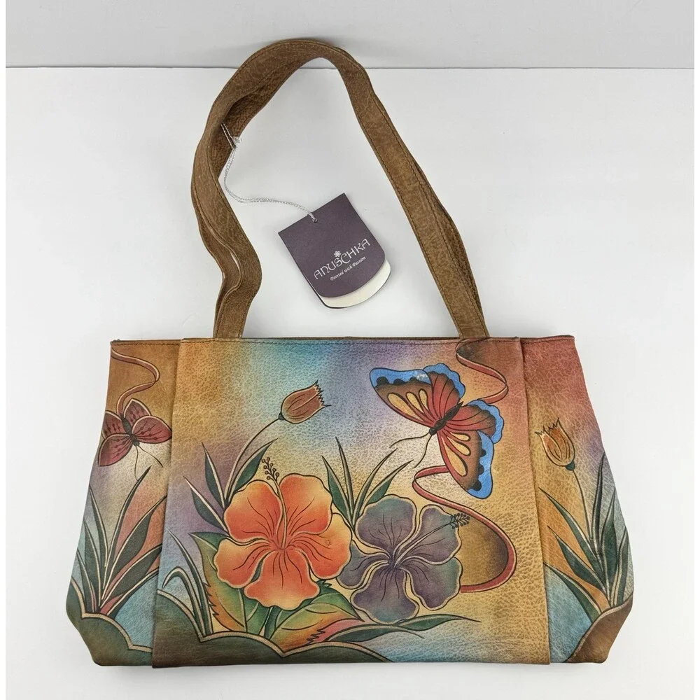 NEW Anna By Anuschka Mediterranean Garden Hand Painted Leather Large Tote Bag